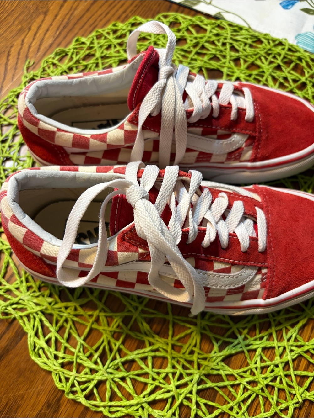 Vans Red and White Checkerboard Old Skool Sneakers - Picture 2 of 8